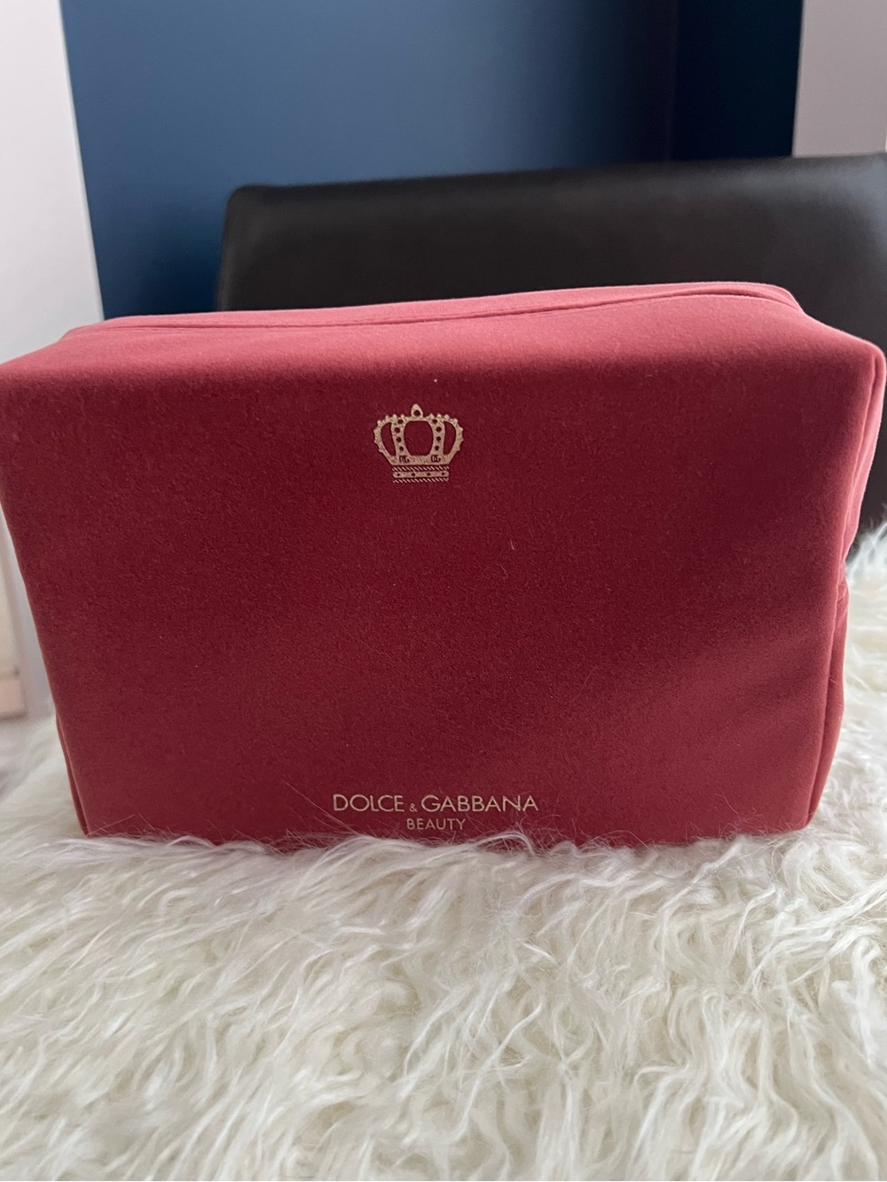 Dolce & Gabbana Burgundy Velvet Cosmetic Pouch with Gold Logo